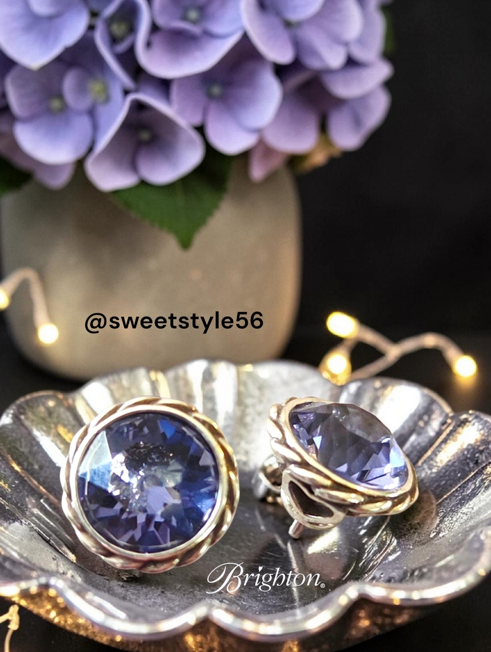 BRIGHTON "Iris" Tanzanite Faceted Crystal and Silver Mini Posts EVERYDAY CHIC